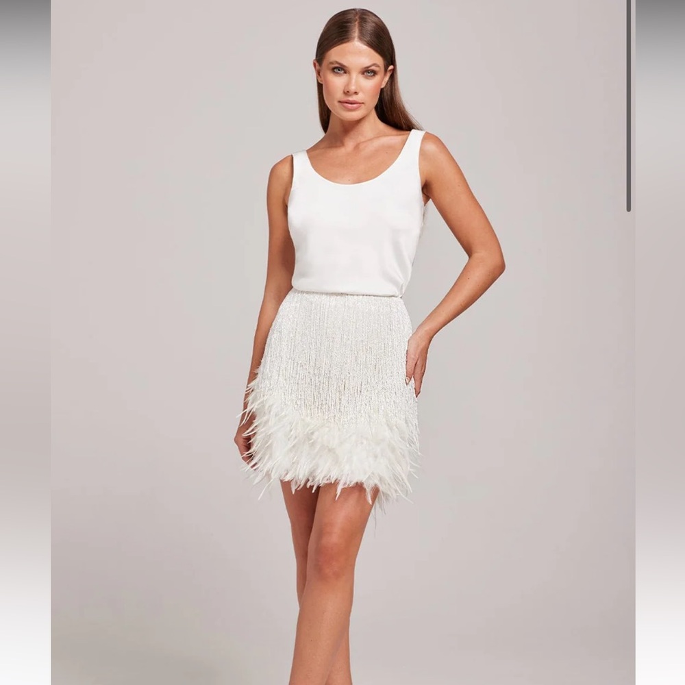 NADINE MERABI White Feather Mini Skirt
